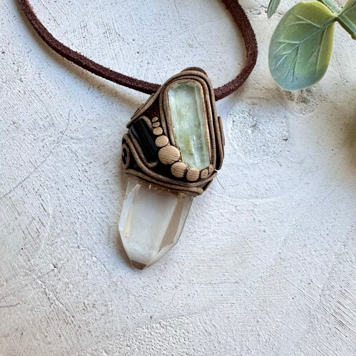 Energy pendant with lemurian quartz and aquamarine