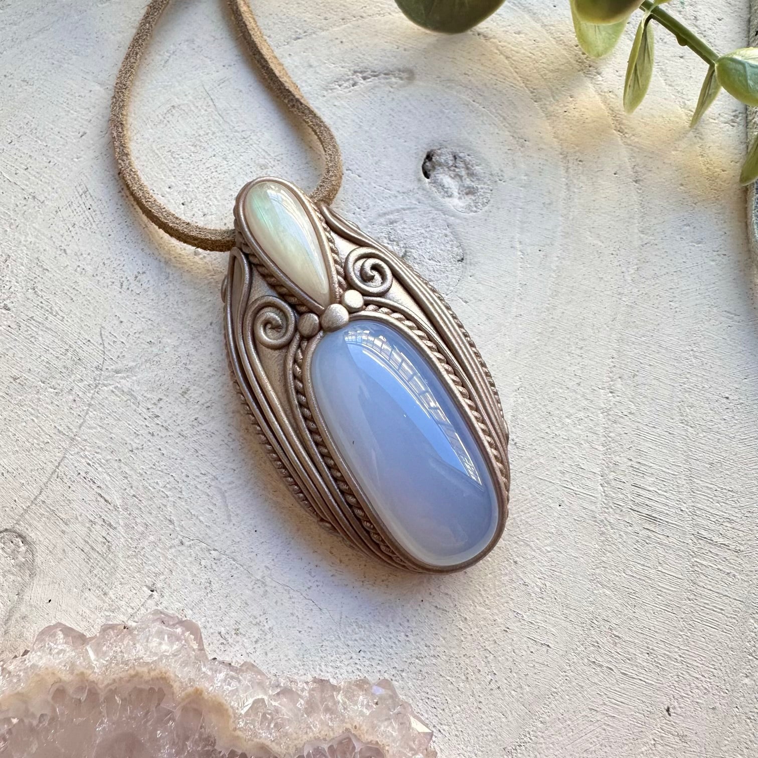 Chalcedony and moonstone unisex spiritual jewelry