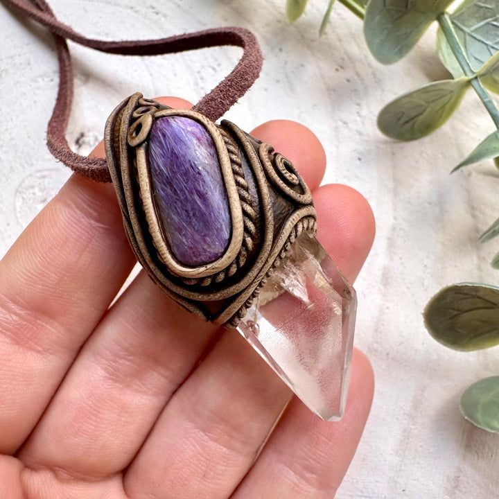 Lemurian quartz and charoite unisex spiritual jewelry