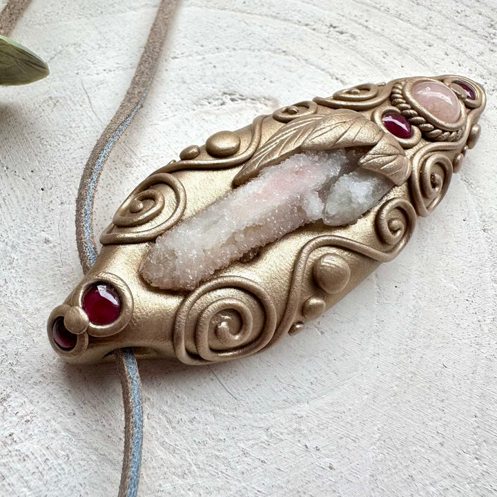 Crystal necklace designed for emotional healing love and feminine energy