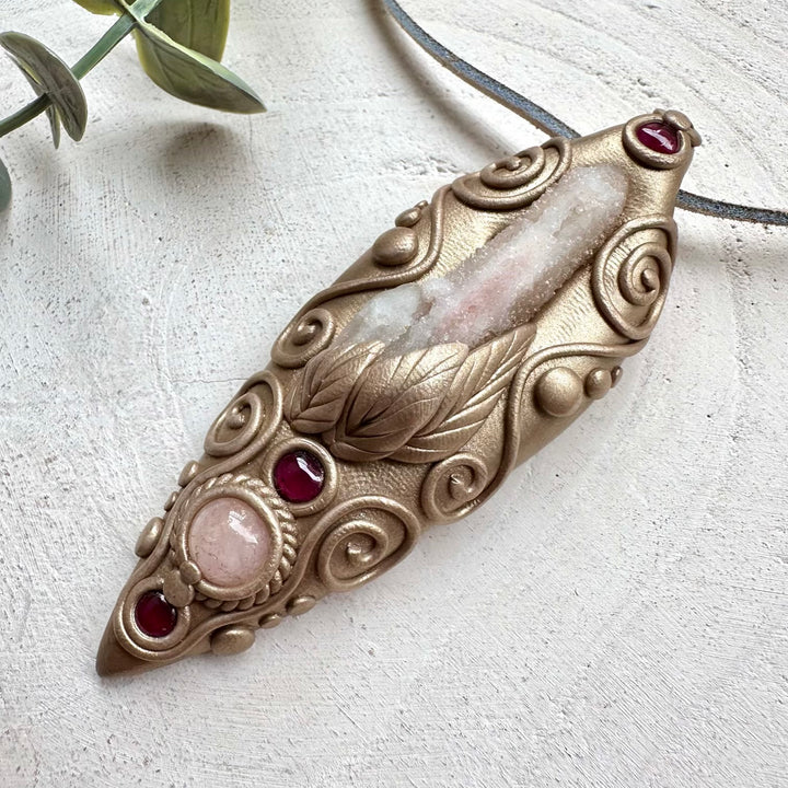Spiritual jewelry combining fairy quartz morganite and garnet