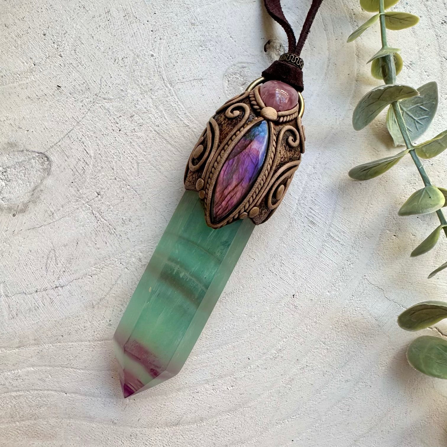 Fluorite labradorite and quartz unisex spiritual jewelry