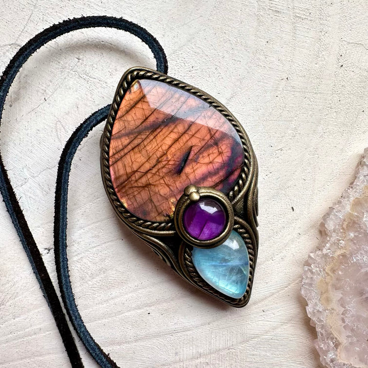 One of a kind labradorite and moonstone gemstone necklace