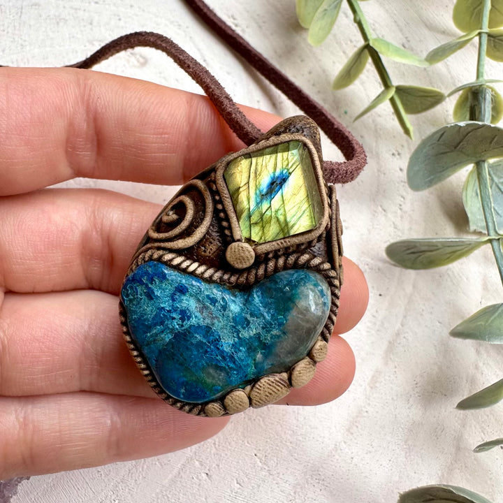 Shattuckite and labradorite unisex spiritual jewelry