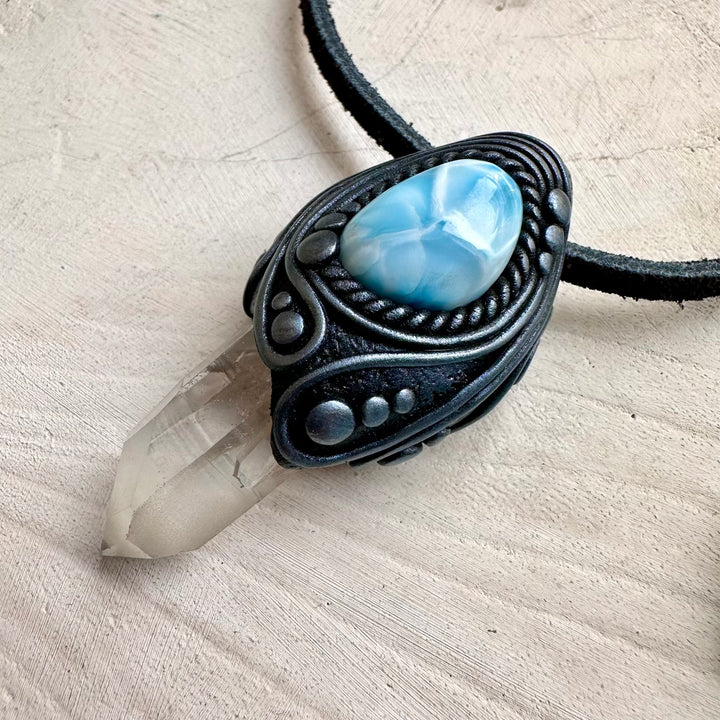 Lemurian quartz and larimar unisex spiritual jewelry