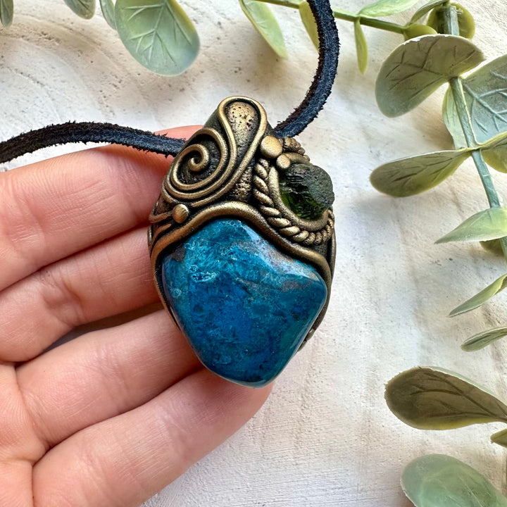 Moldavite and shattuckite unisex spiritual jewelry