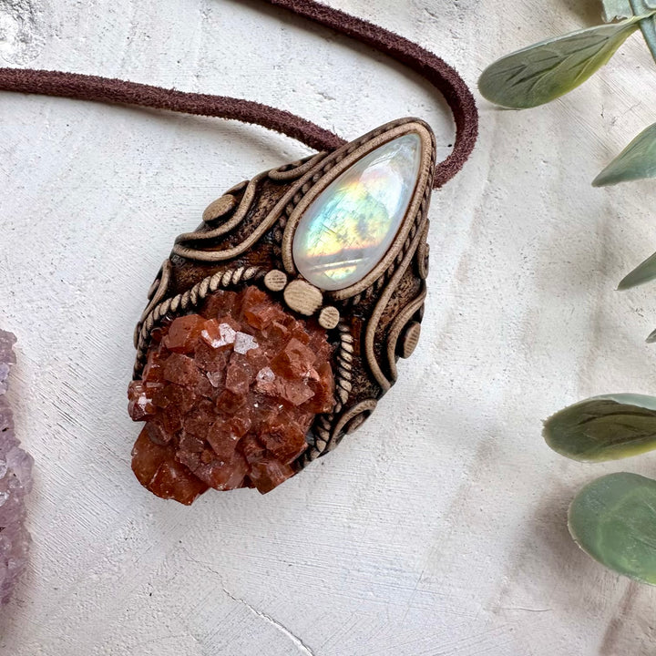 Aragonite and moonstone unisex spiritual jewelry