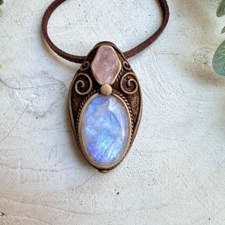 Moonstone and morganite unisex spiritual jewelry