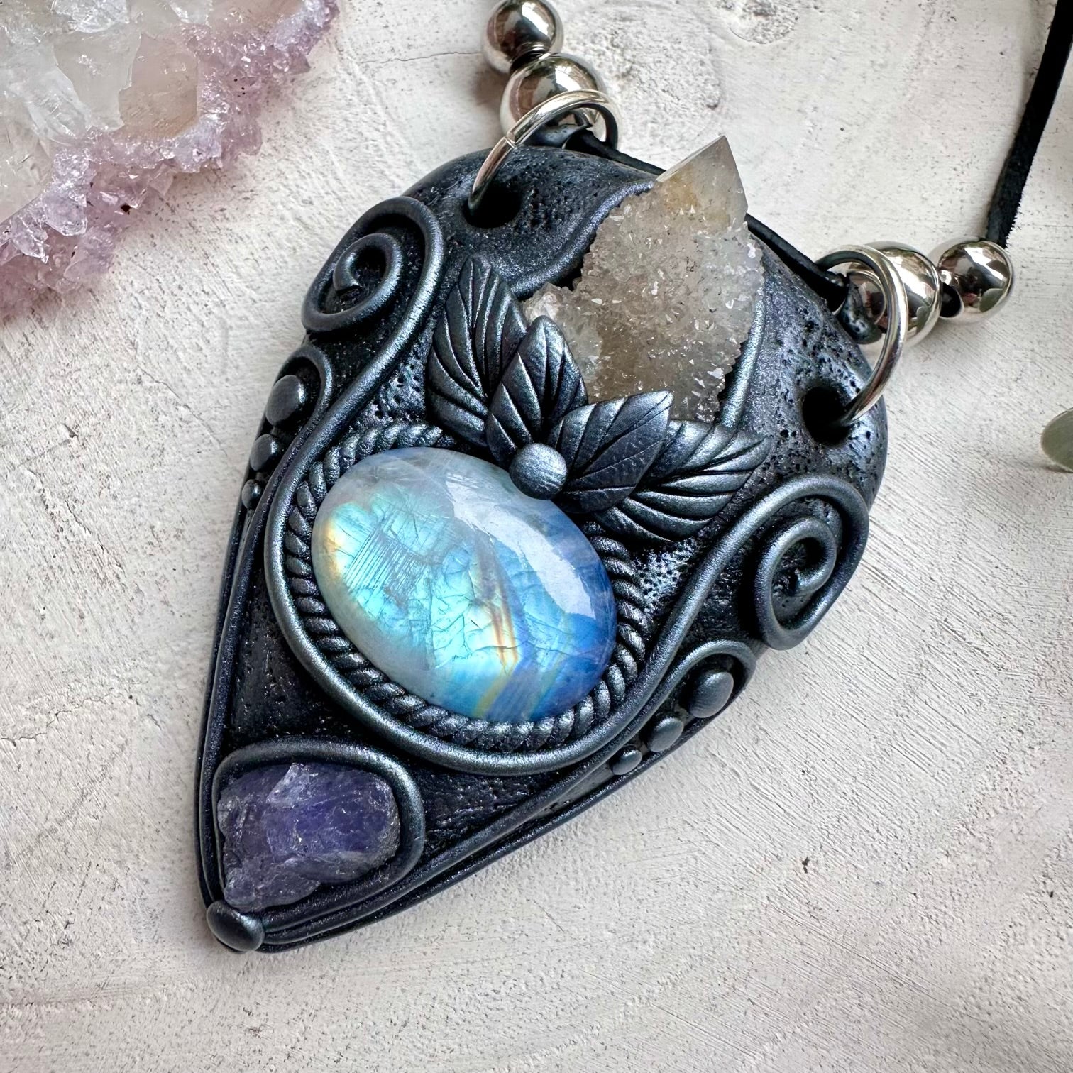 Spirit quartz moonstone and tanzanite healing crystal spiritual necklace