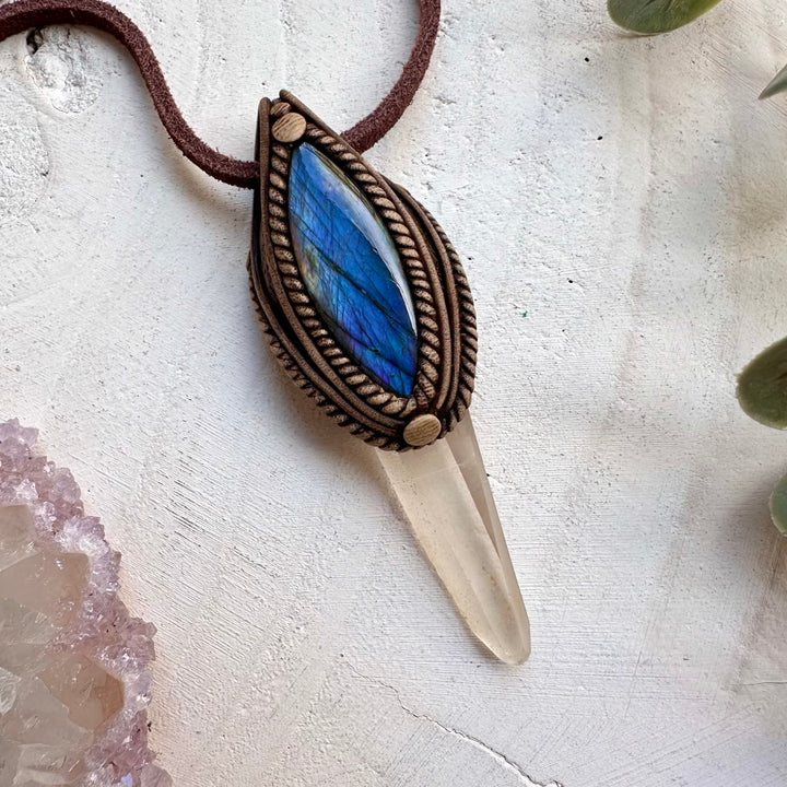 Lemurian quartz and labradorite unisex spiritual jewelry