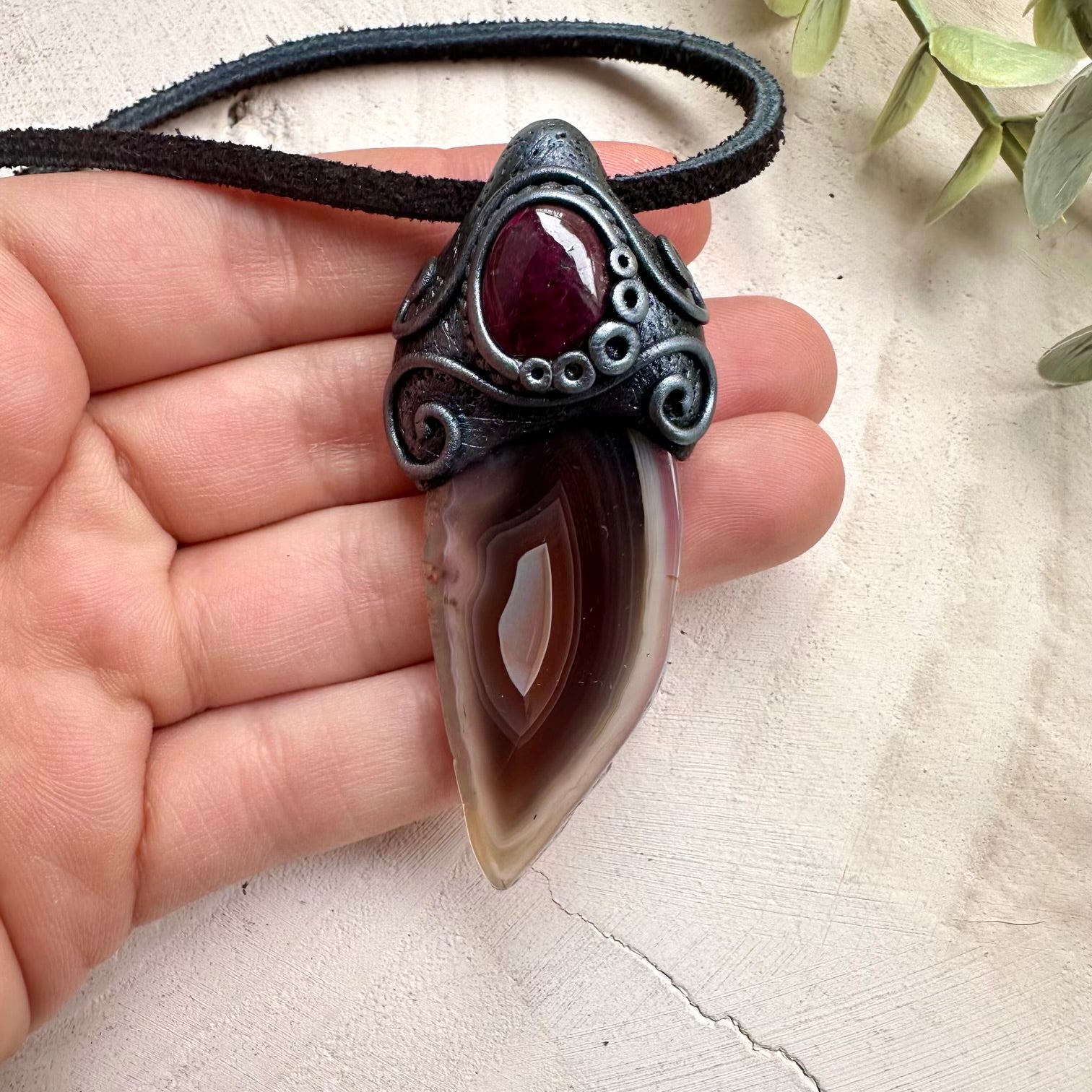 Botswana agate and ruby unisex spiritual jewelry