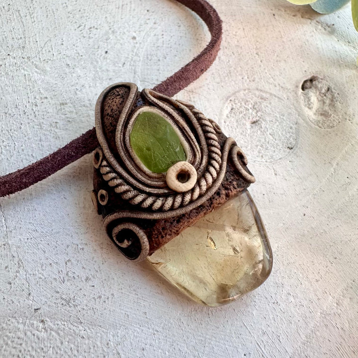 One of a kind healing crystal necklace with natural gemstones