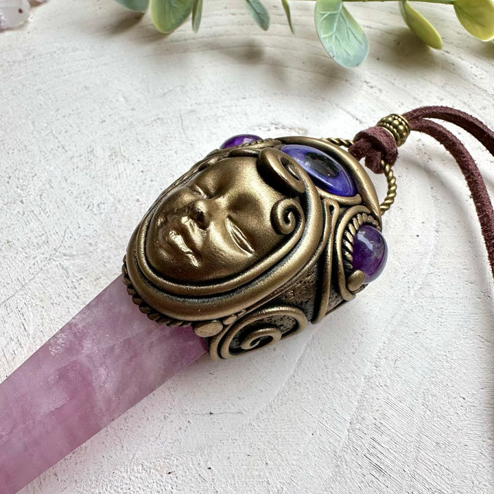 Healing crystal wand pendant with fluorite amethyst and labradorite