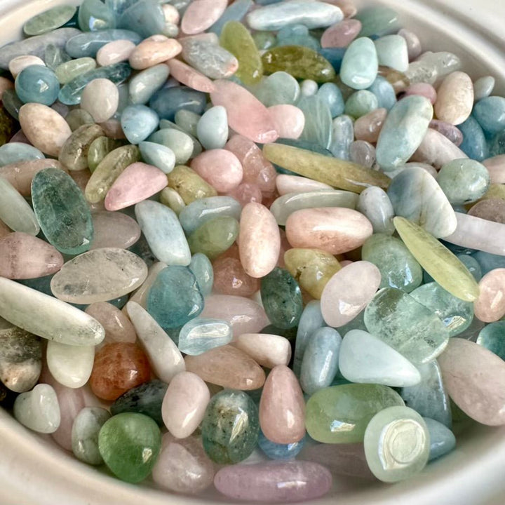 Beryl Chips – Natural Mix of Aquamarine, Morganite & Kunzite Stones Lot, Small Healing Crystals for Calm & Love - FairyGardenGlow