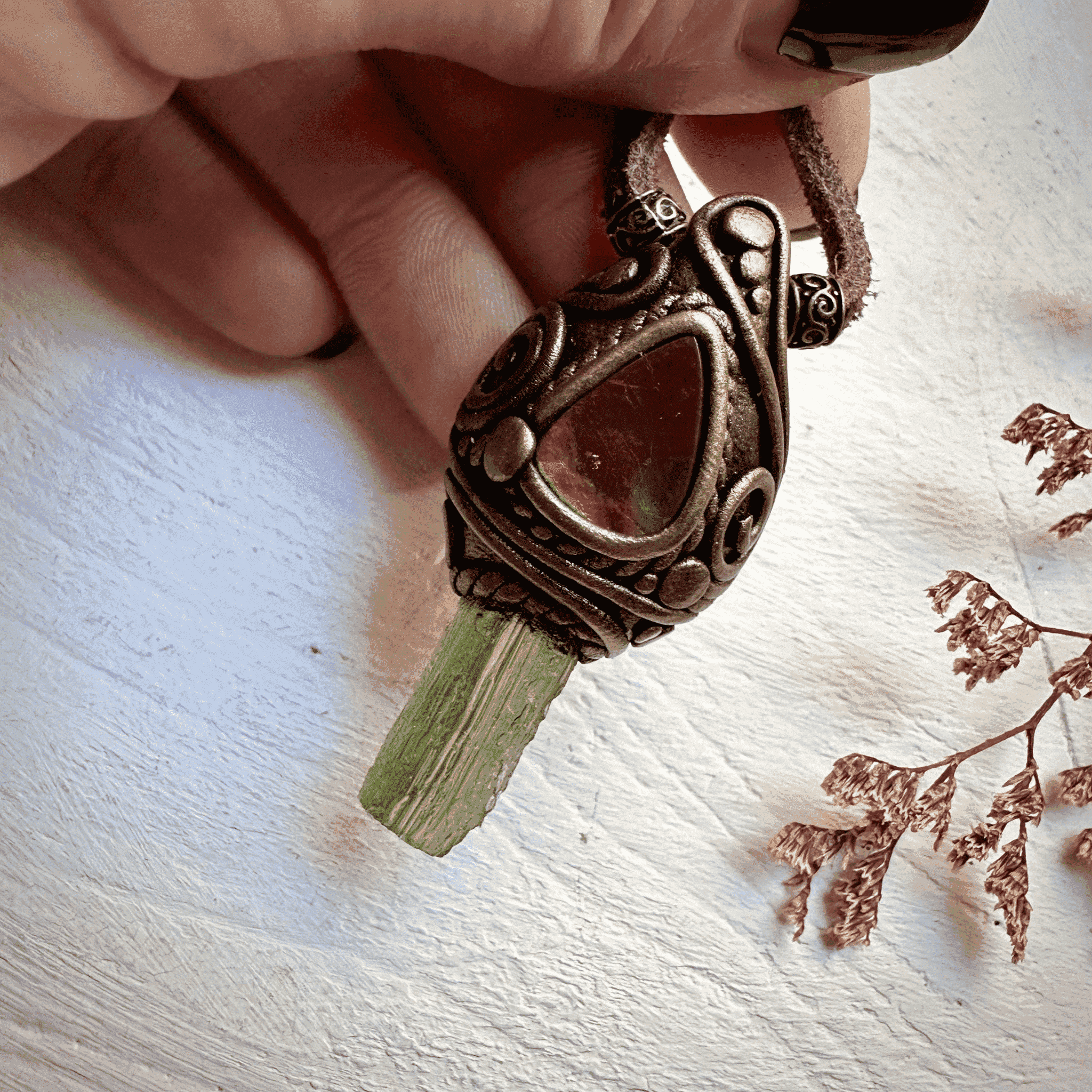 Moldavite and Ammolite Necklace - FairyGardenGlow