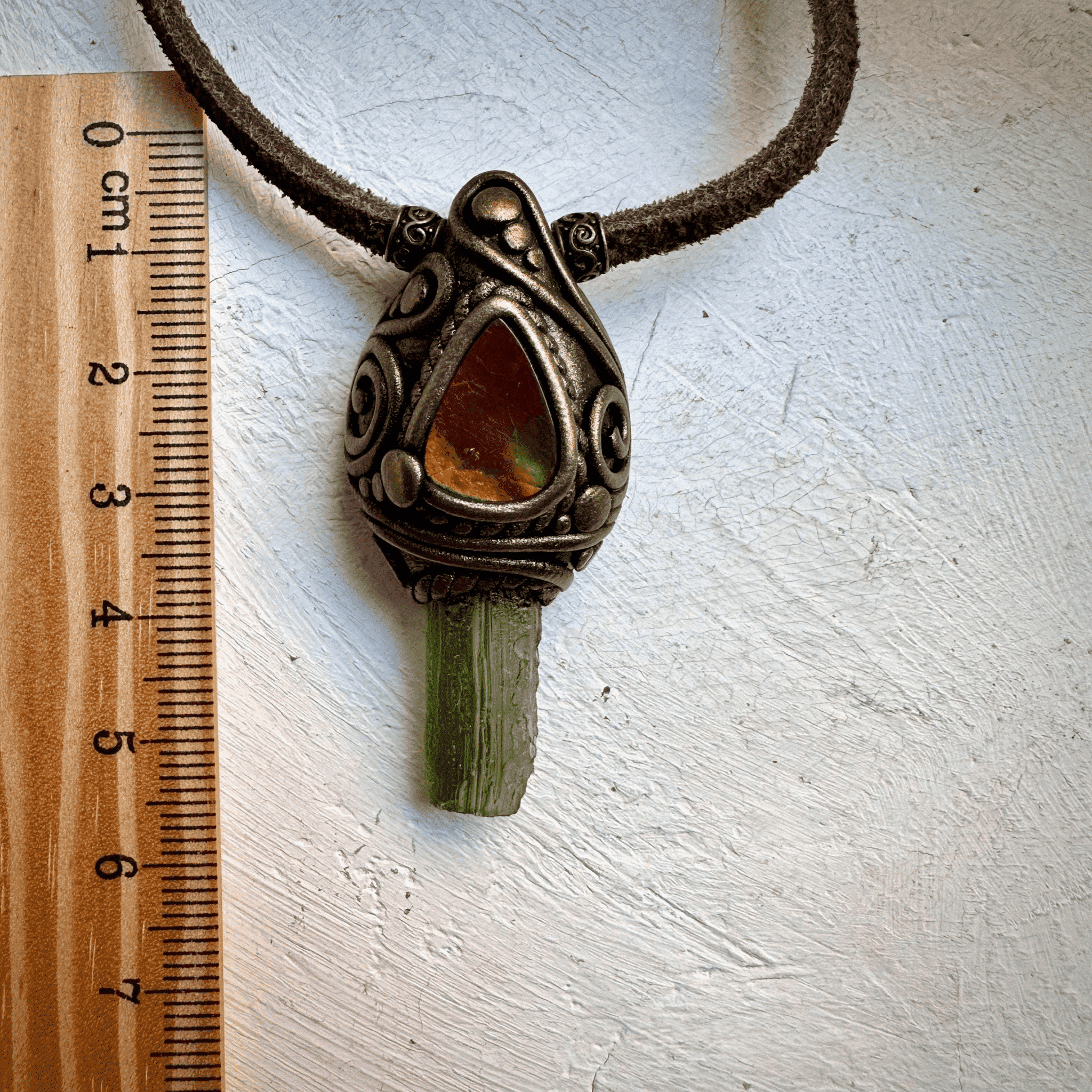 Moldavite and Ammolite Necklace - FairyGardenGlow