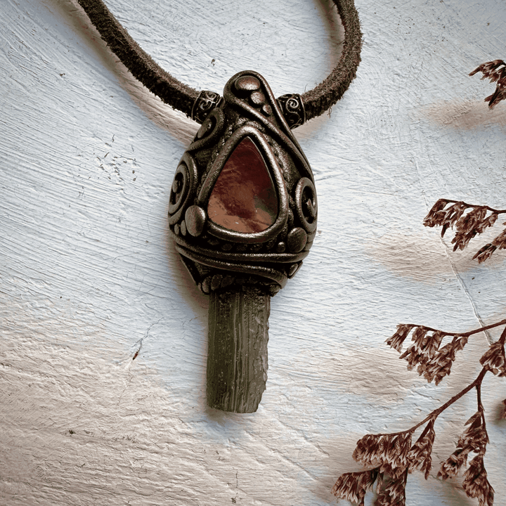 Moldavite and Ammolite Necklace - FairyGardenGlow