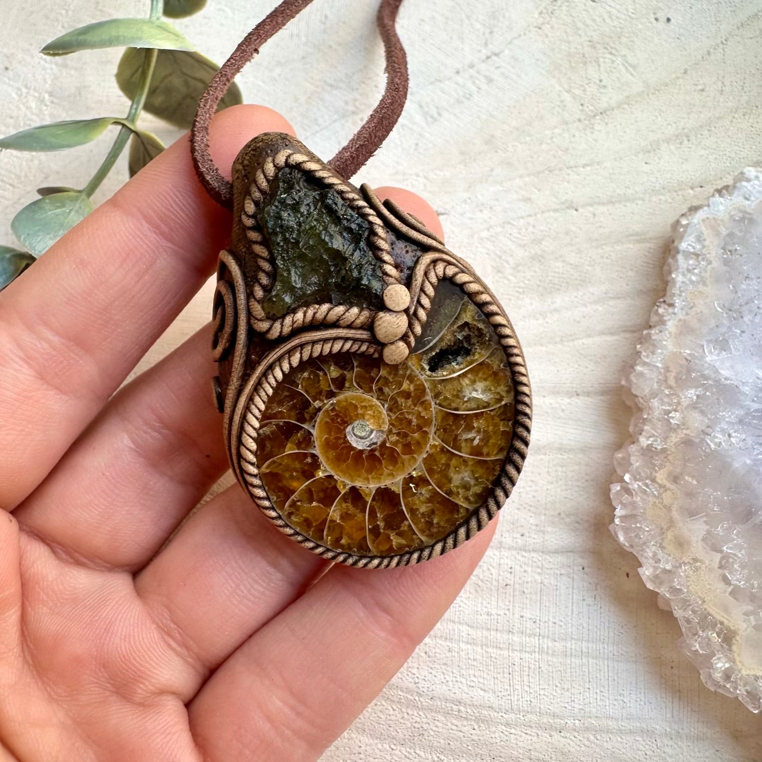 Crystal necklace designed for transformation grounding and wisdom