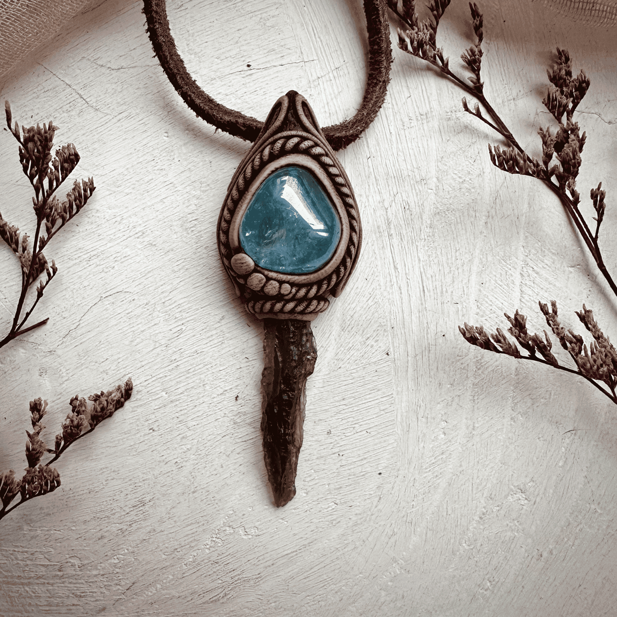 Moldavite and Aqua Aura Quartz Pendant Necklace - FairyGardenGlow