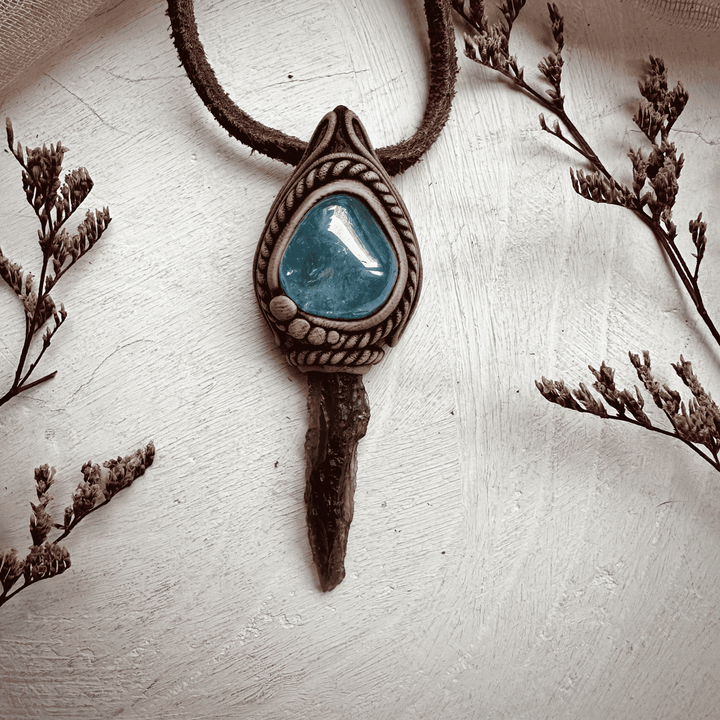 Moldavite and Aqua Aura Quartz Pendant Necklace - FairyGardenGlow