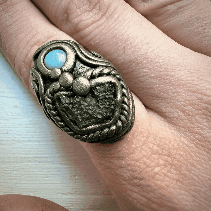 Moldavite and Australian Opal Ring - FairyGardenGlow