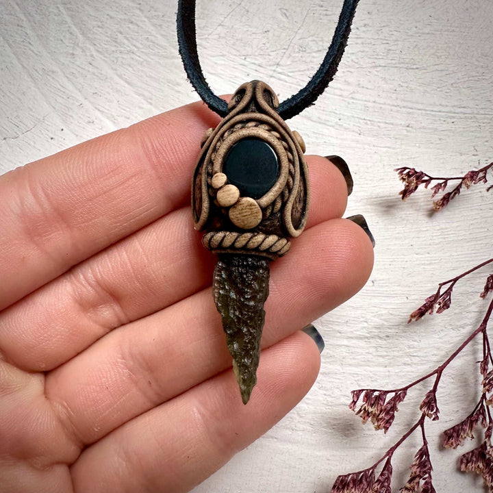 Moldavite and Black Onyx Necklace - FairyGardenGlow