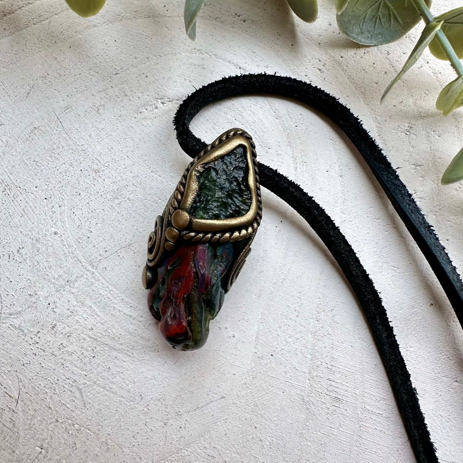 Handmade necklace with bloodstone and raw moldavite