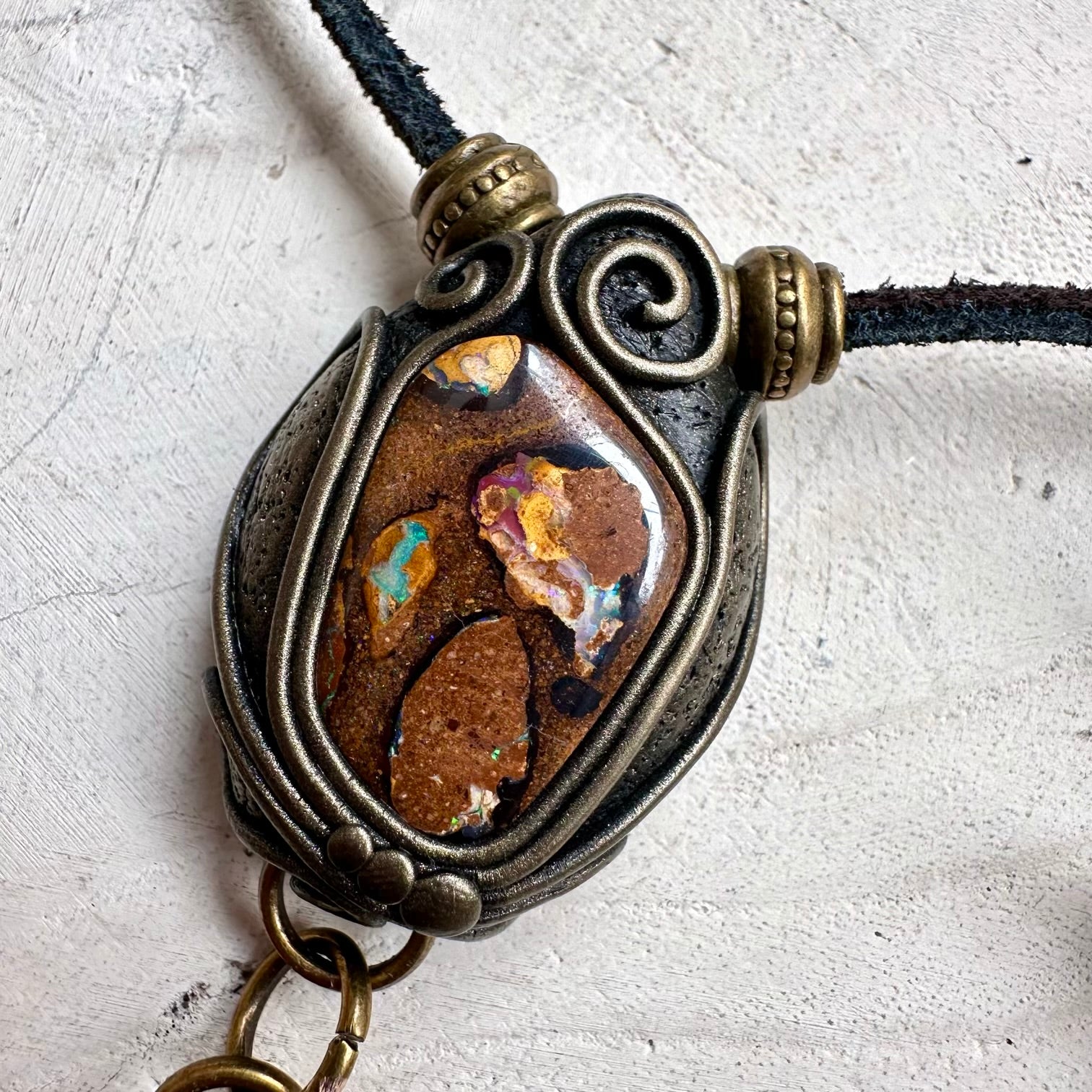 Moldavite and opal unisex spiritual jewelry