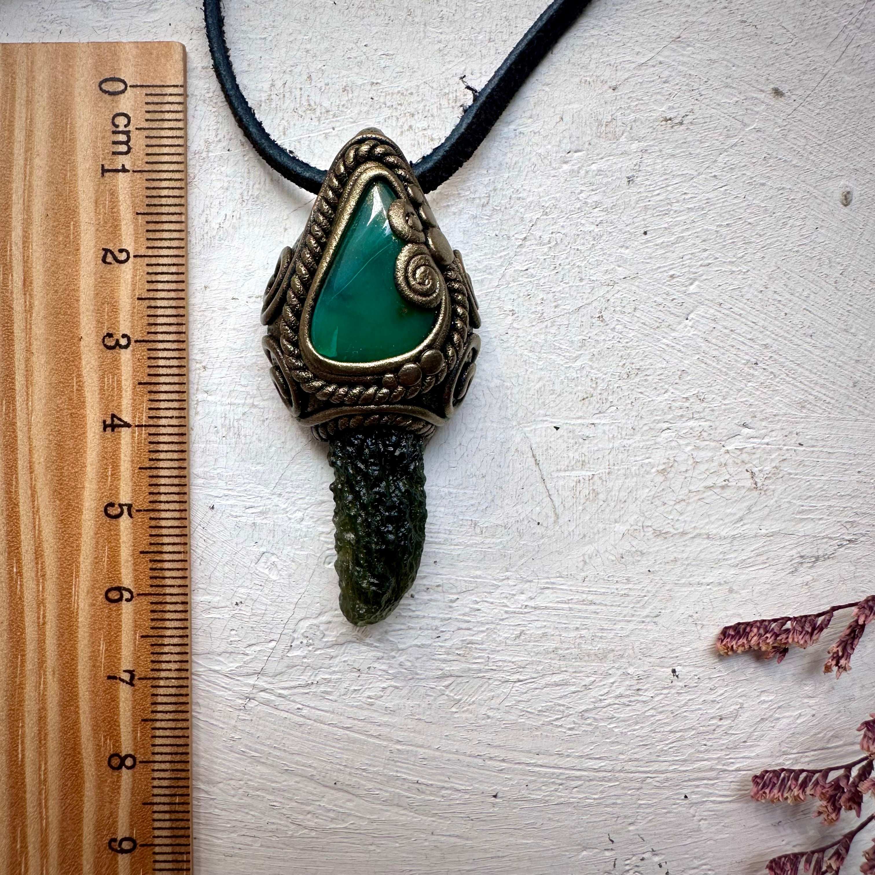 Moldavite and Chrysoprase Pendant Necklace - FairyGardenGlow