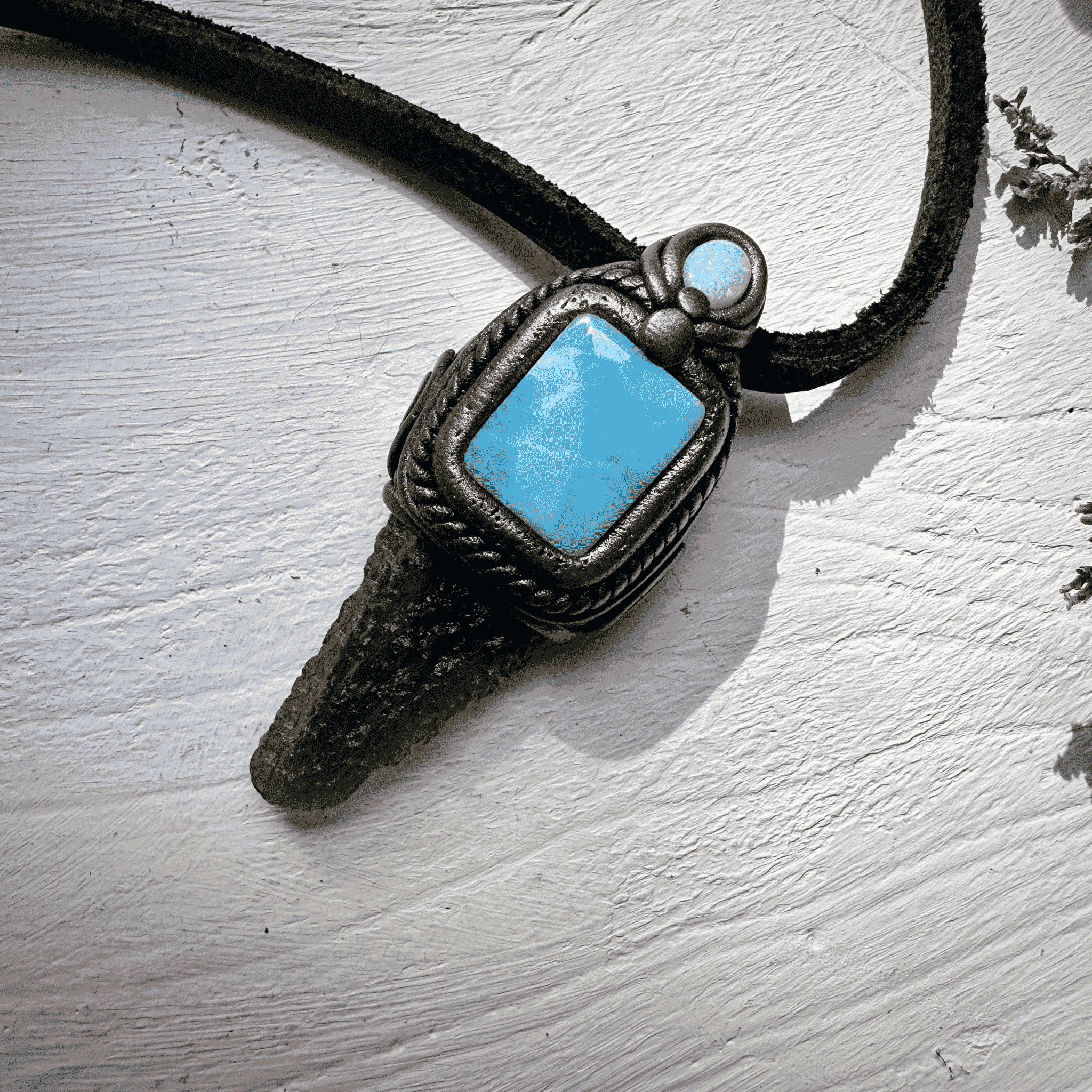 Moldavite with Larimar and Australian Opal Pendant Necklace - FairyGardenGlow