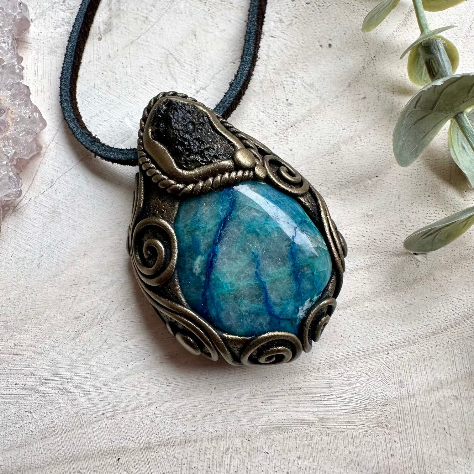 Moldavite and quantum quattro unisex spiritual jewelry