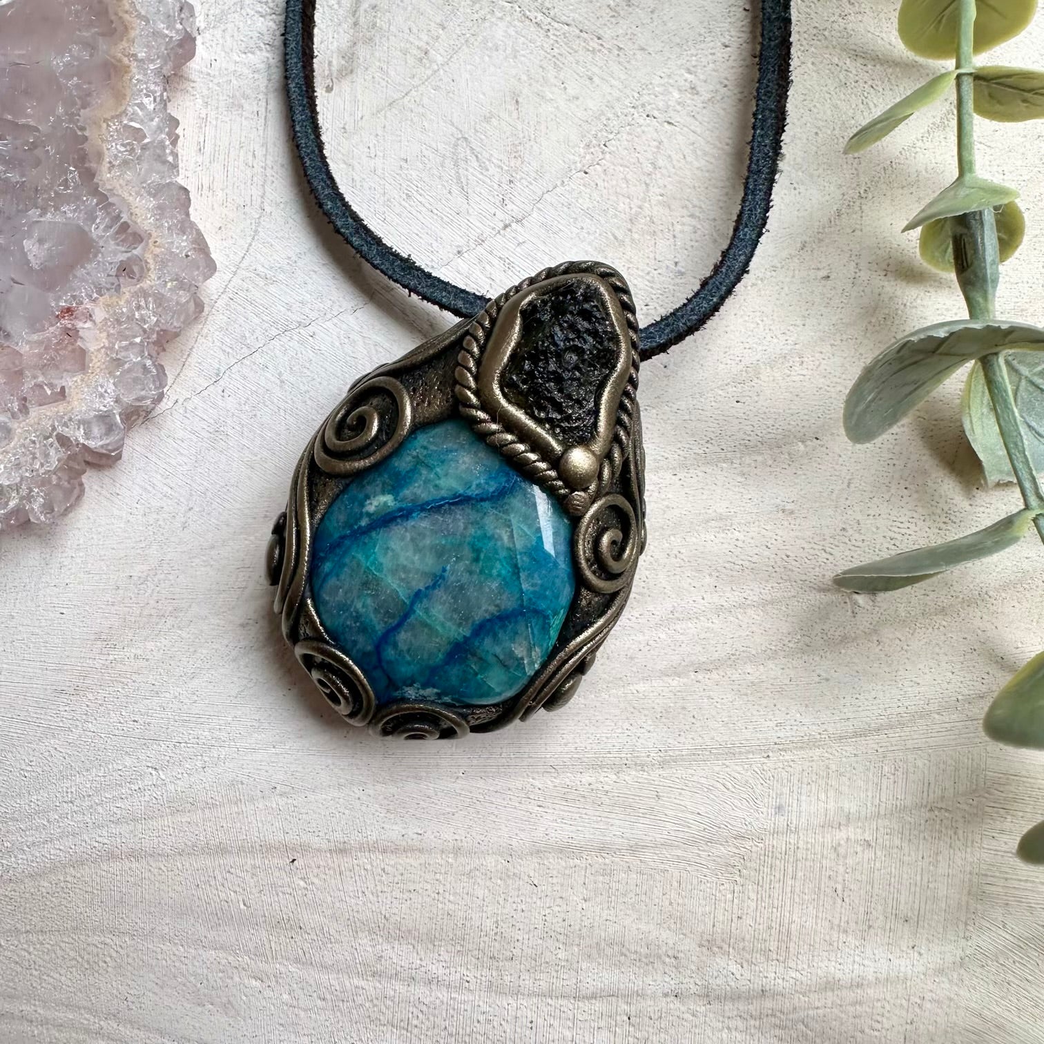 Handmade necklace with quantum quattro and moldavite