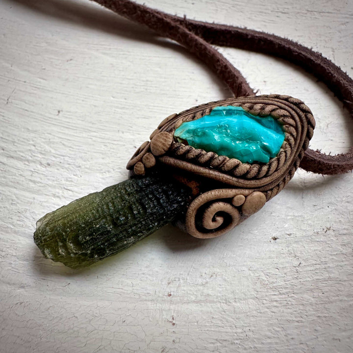 Moldavite and Raw Chrysocolla Necklace - FairyGardenGlow