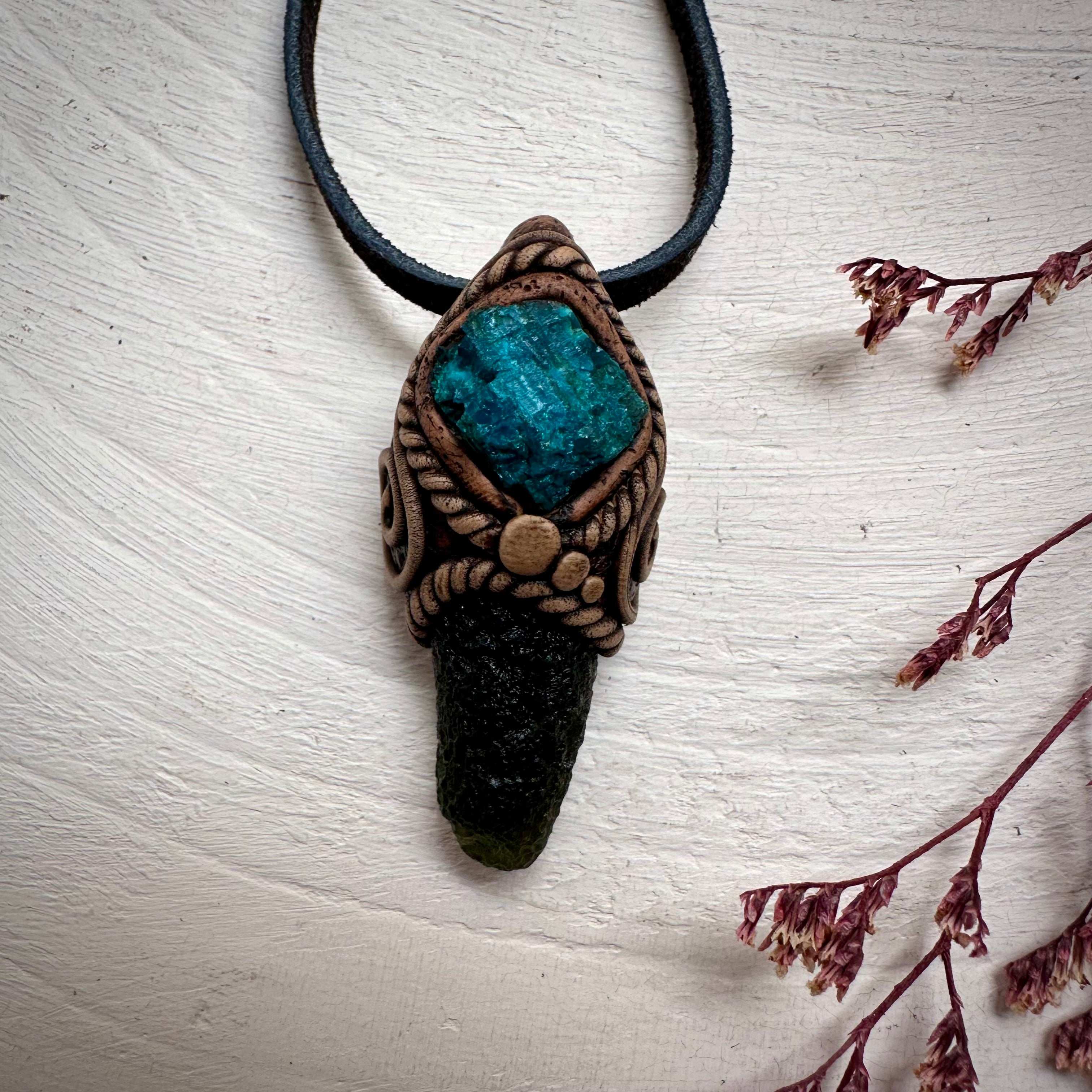 Moldavite and Raw Chrysocolla Necklace - FairyGardenGlow