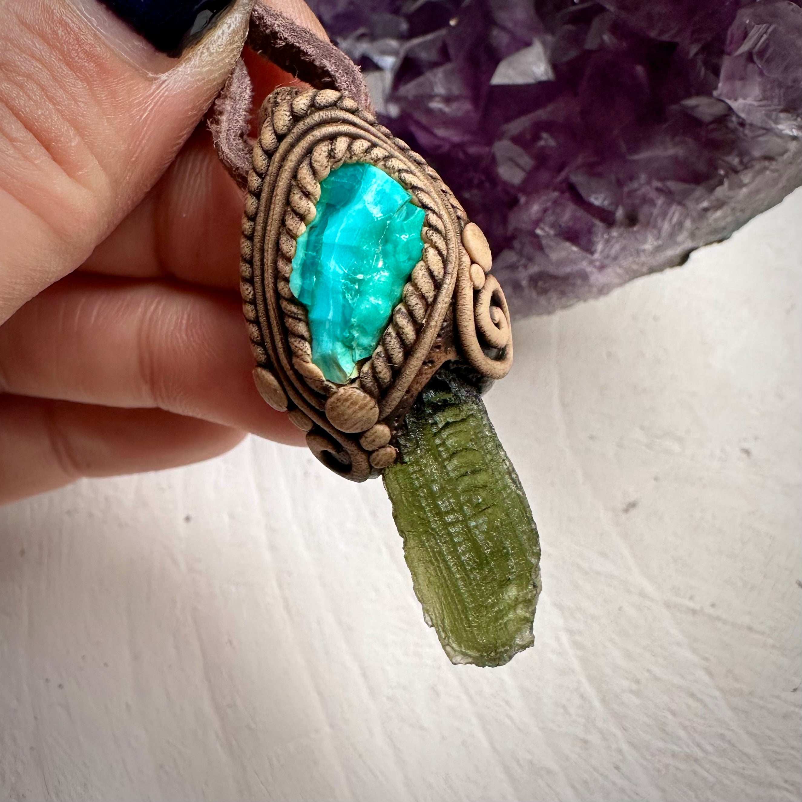 Moldavite and Raw Chrysocolla Necklace - FairyGardenGlow