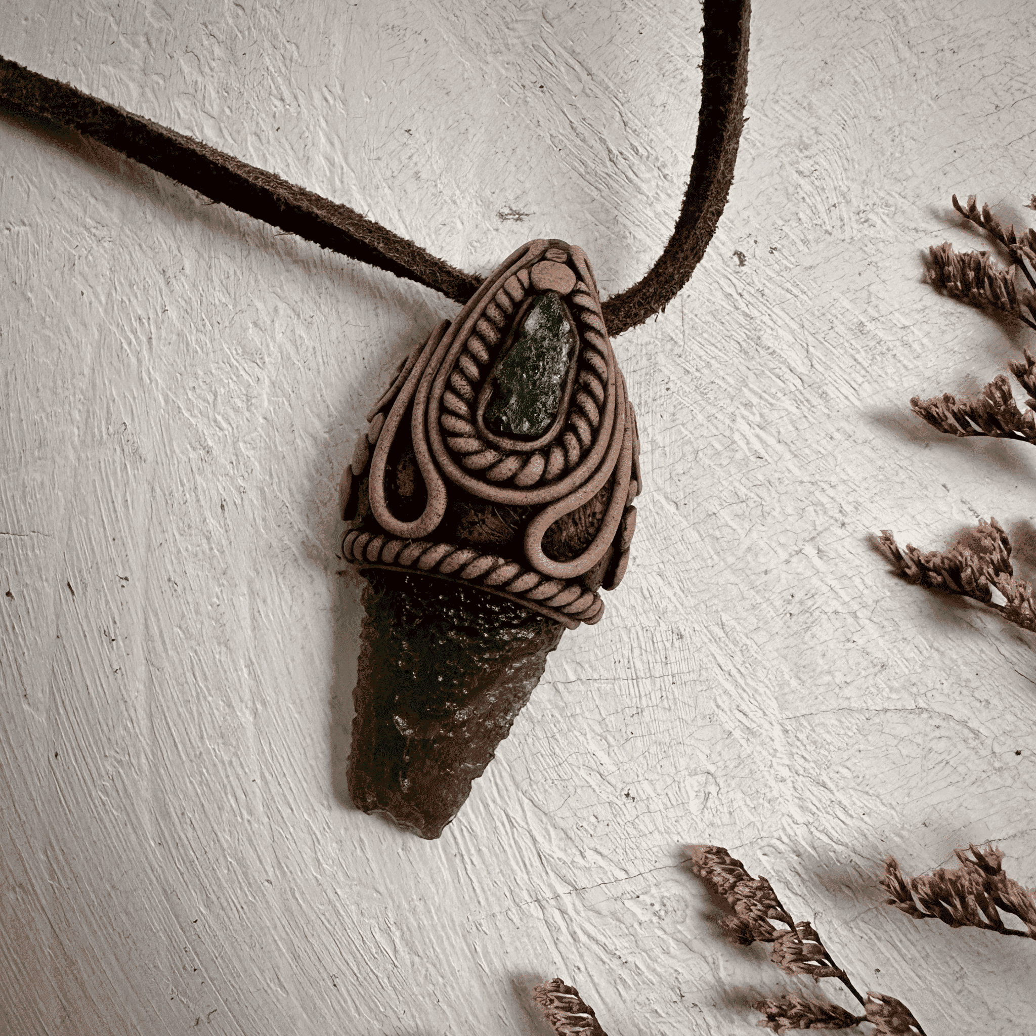 Moldavite and Raw Emerald Necklace - FairyGardenGlow
