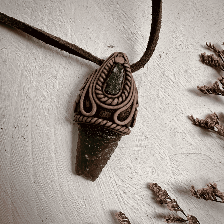 Moldavite and Raw Emerald Necklace - FairyGardenGlow