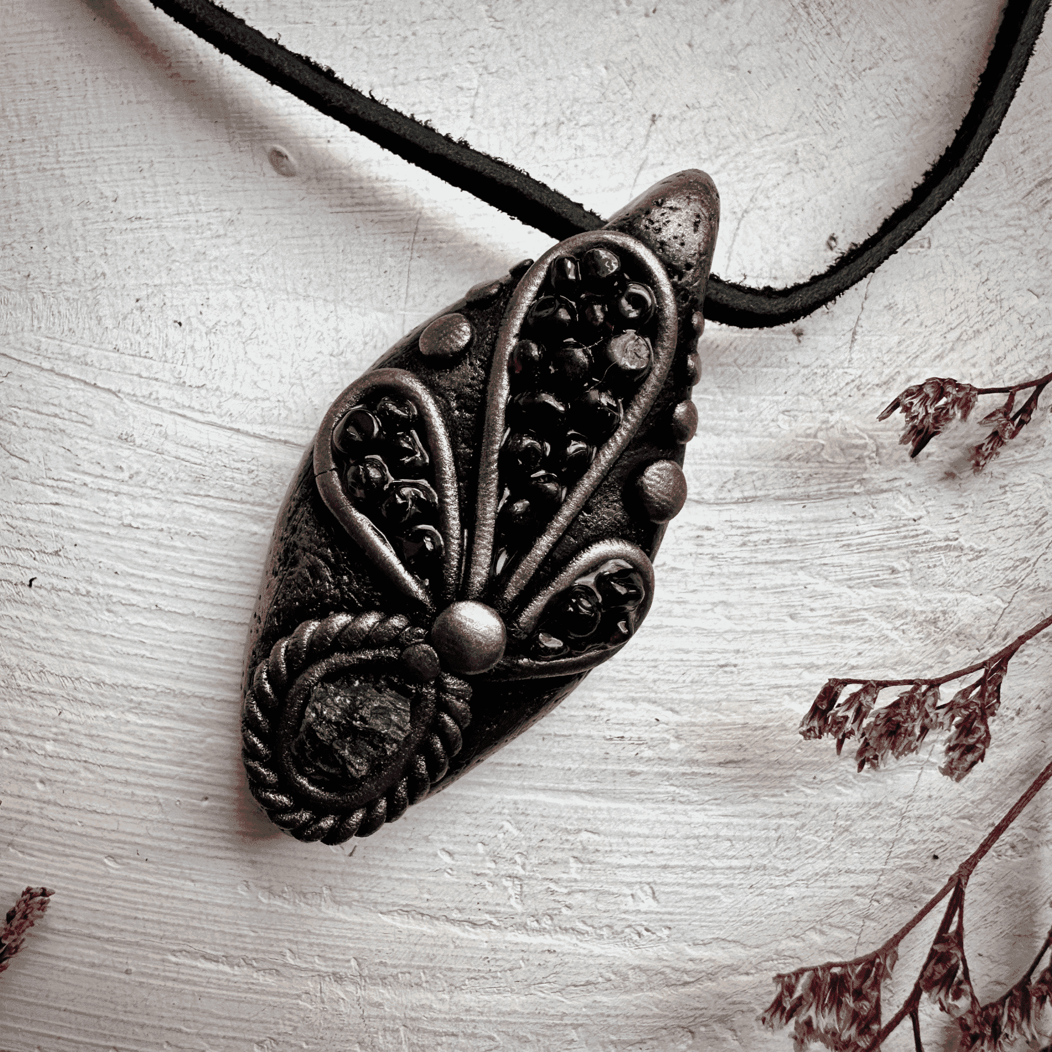 Moldavite and Red Garnet Necklace - FairyGardenGlow