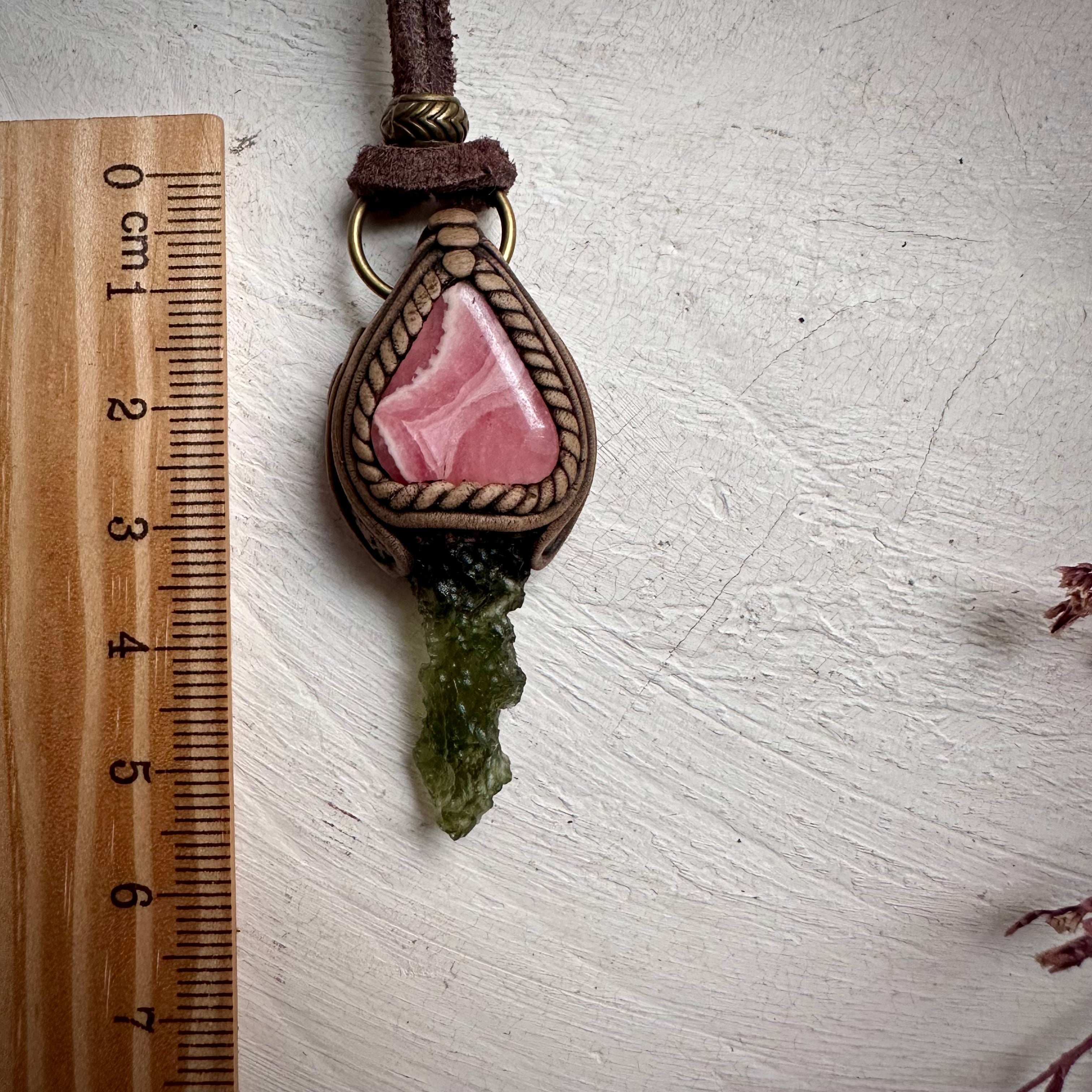 Moldavite and Rhodochrosite Necklace - FairyGardenGlow
