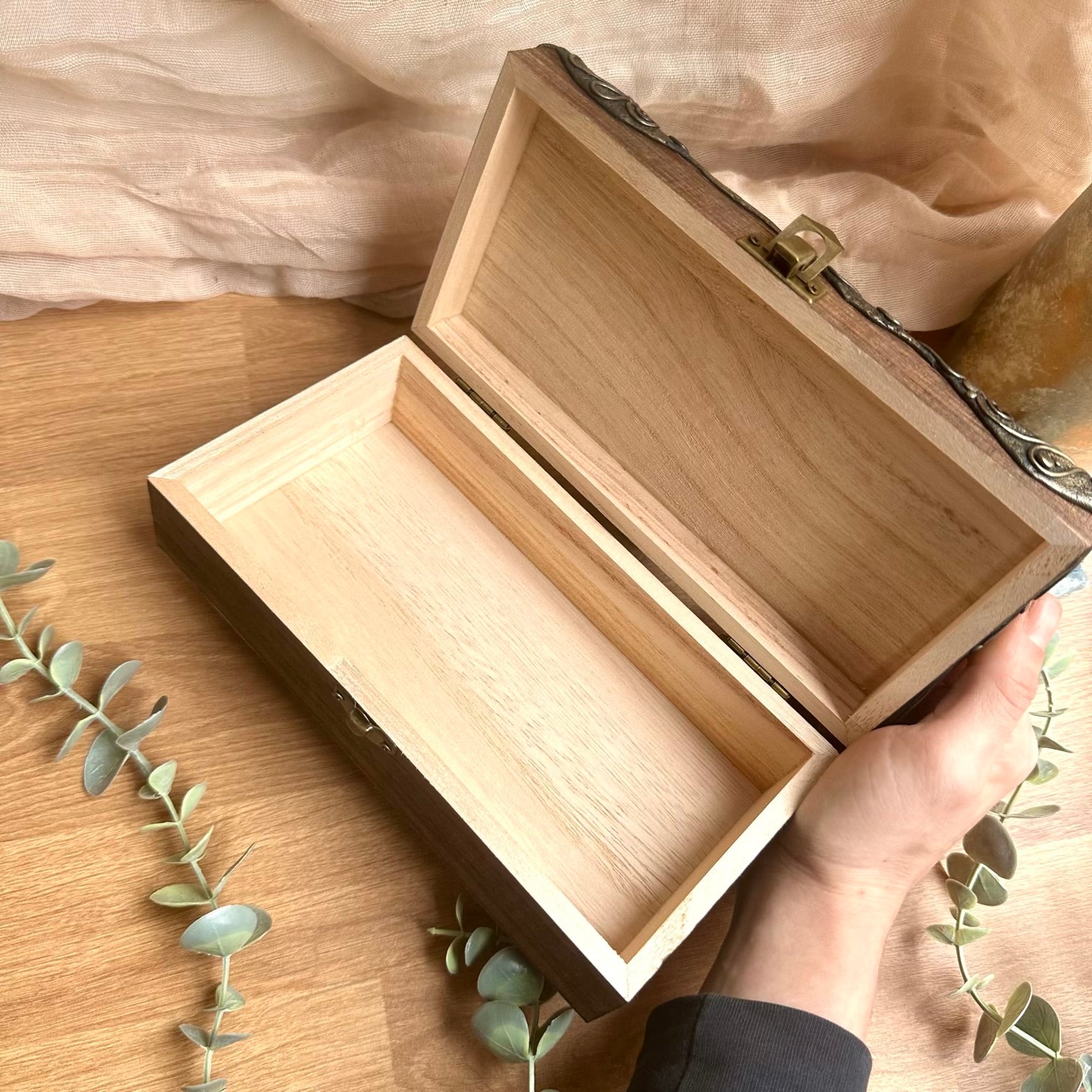 Handmade crystal box with raw moldavite, ruby and emerald for transformation and spiritual energy work