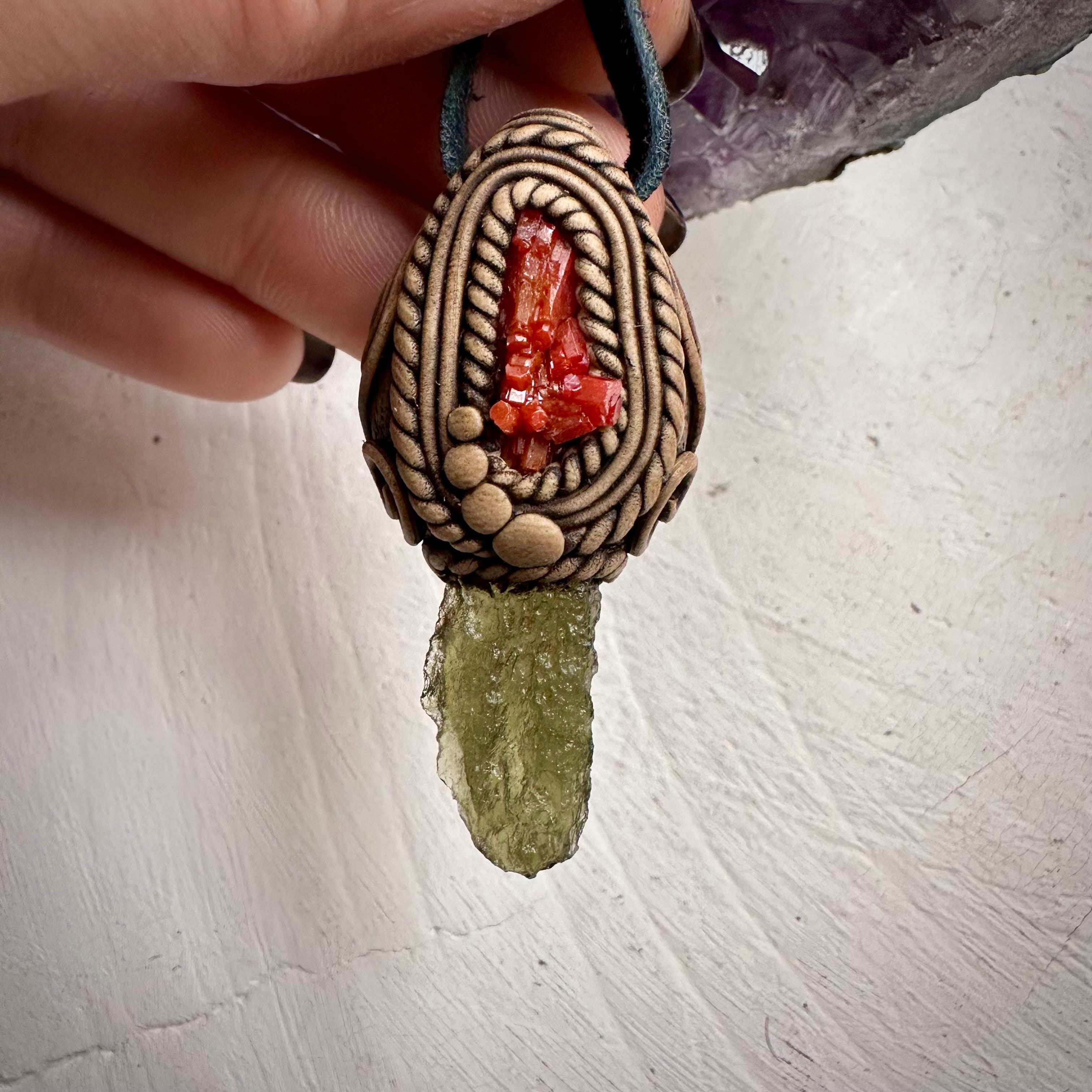Moldavite and Vanadinite Necklace - FairyGardenGlow