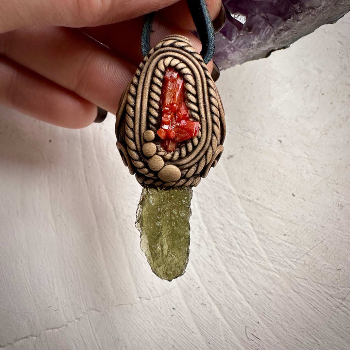 Moldavite and Vanadinite Necklace - FairyGardenGlow