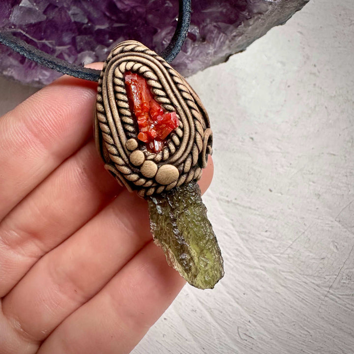 Moldavite and Vanadinite Necklace - FairyGardenGlow