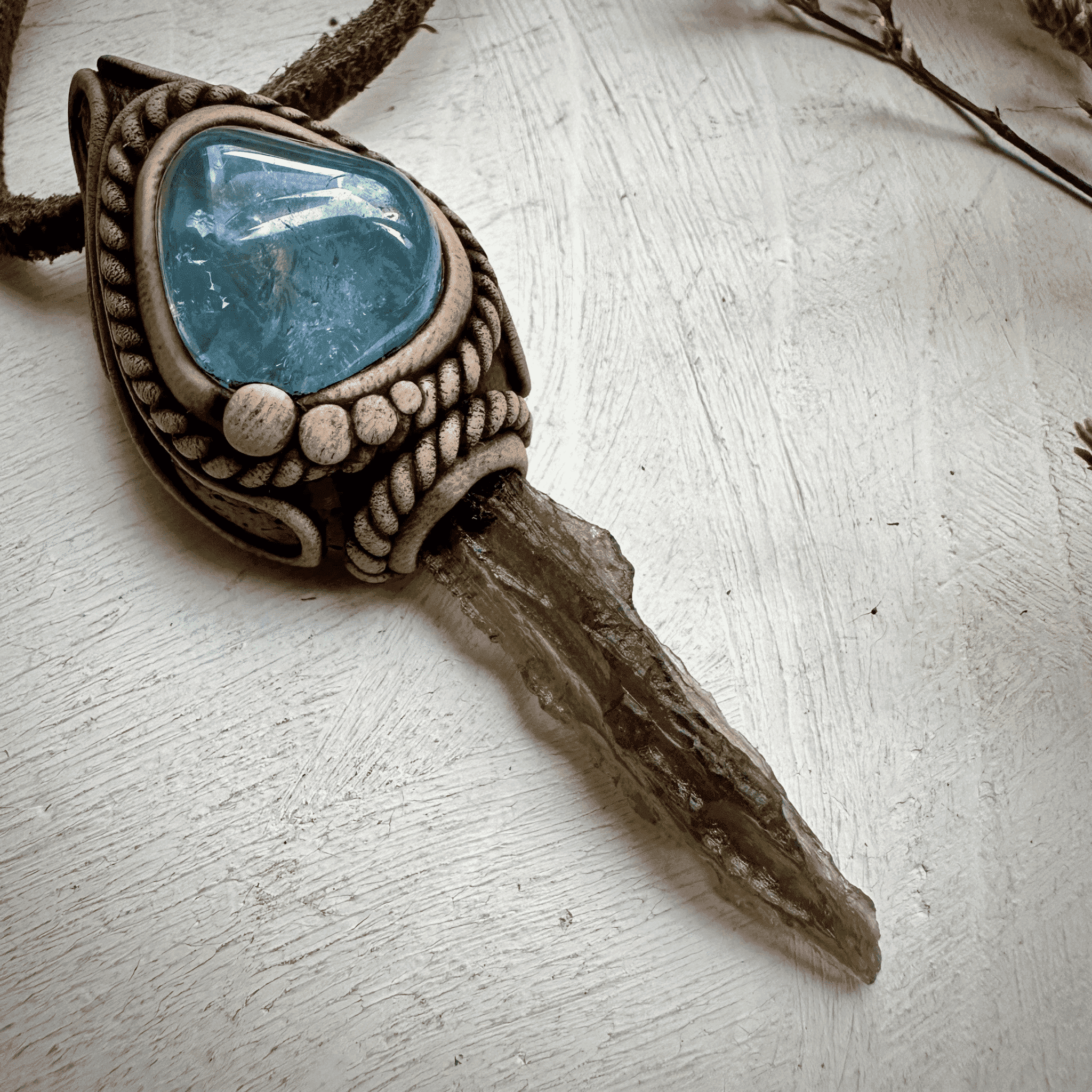 Moldavite and Aqua Aura Quartz Pendant Necklace - FairyGardenGlow