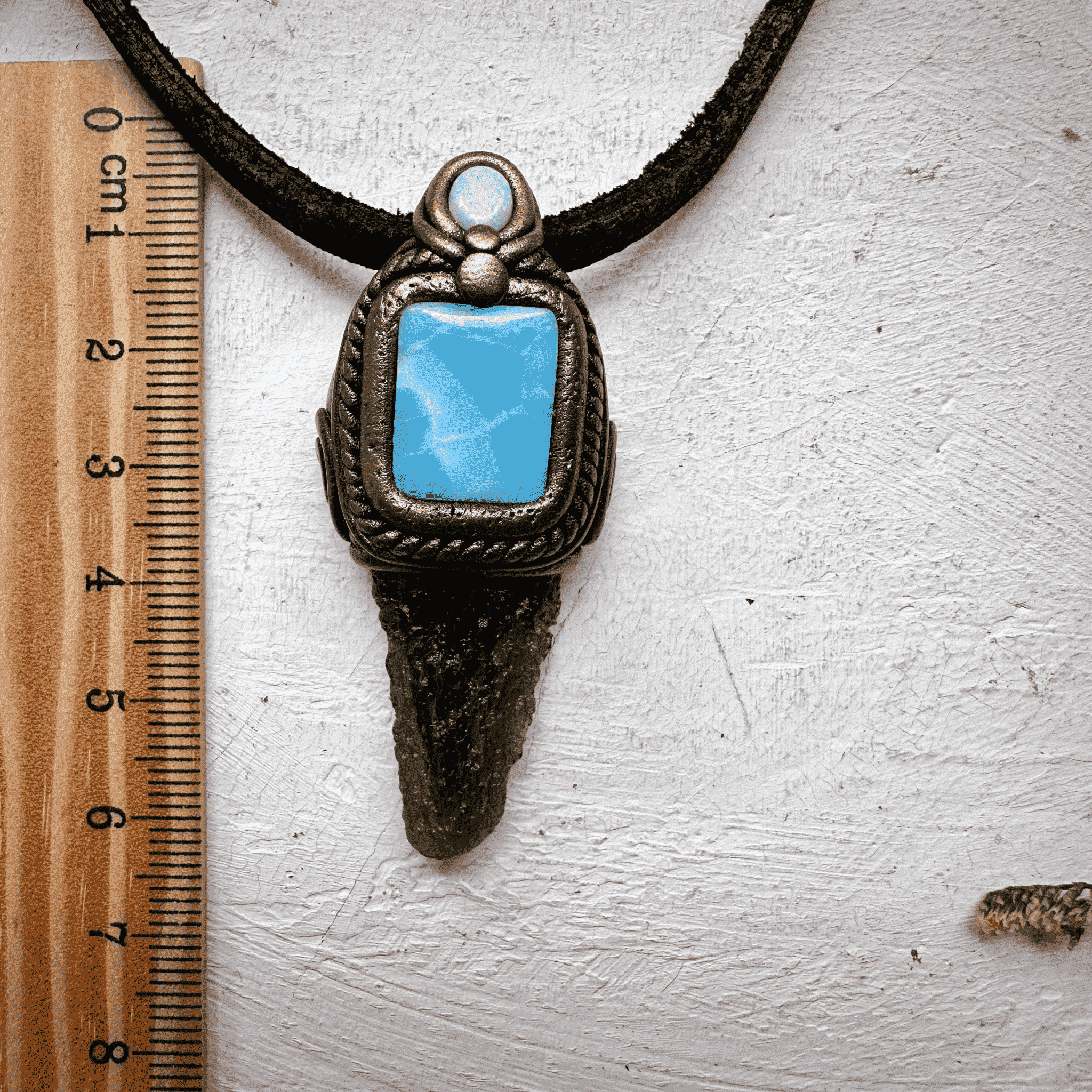 Moldavite with Larimar and Australian Opal Pendant Necklace - FairyGardenGlow