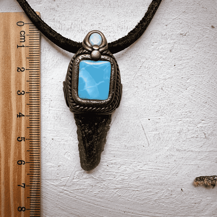 Moldavite with Larimar and Australian Opal Pendant Necklace - FairyGardenGlow