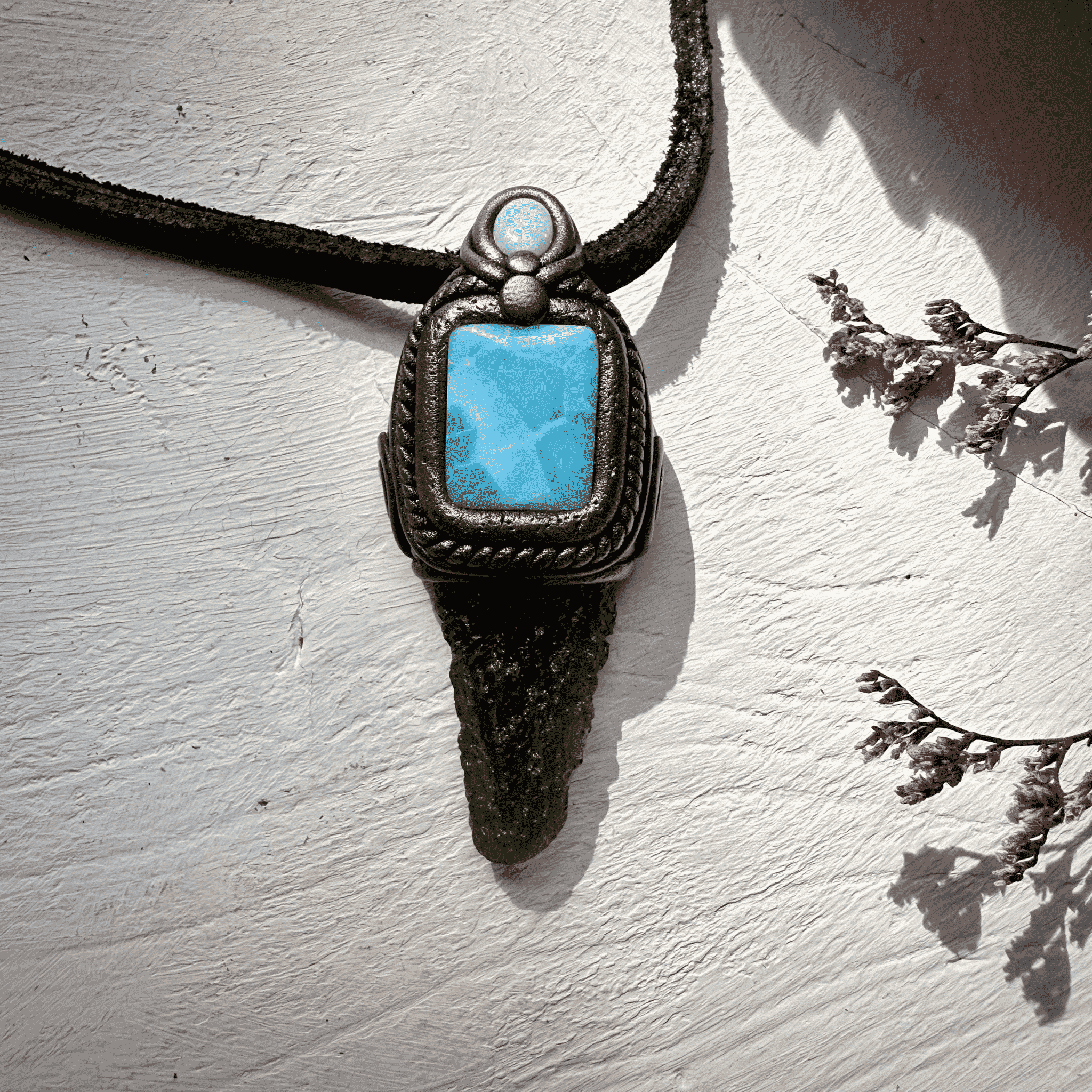 Moldavite with Larimar and Australian Opal Pendant Necklace - FairyGardenGlow