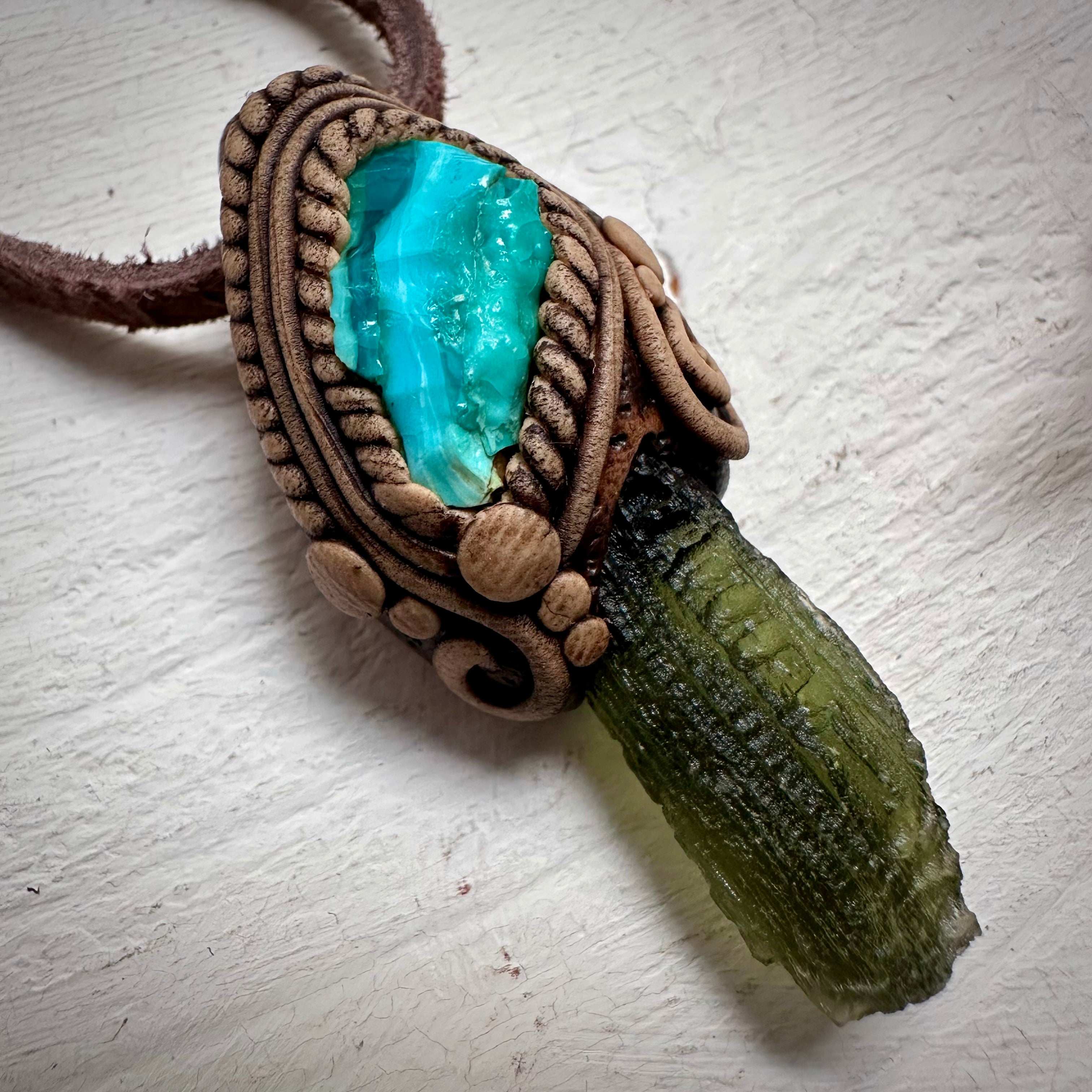 Moldavite and Raw Chrysocolla Necklace - FairyGardenGlow