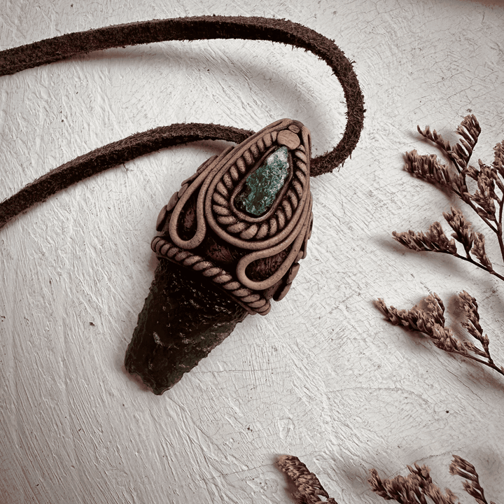 Moldavite and Raw Emerald Necklace - FairyGardenGlow