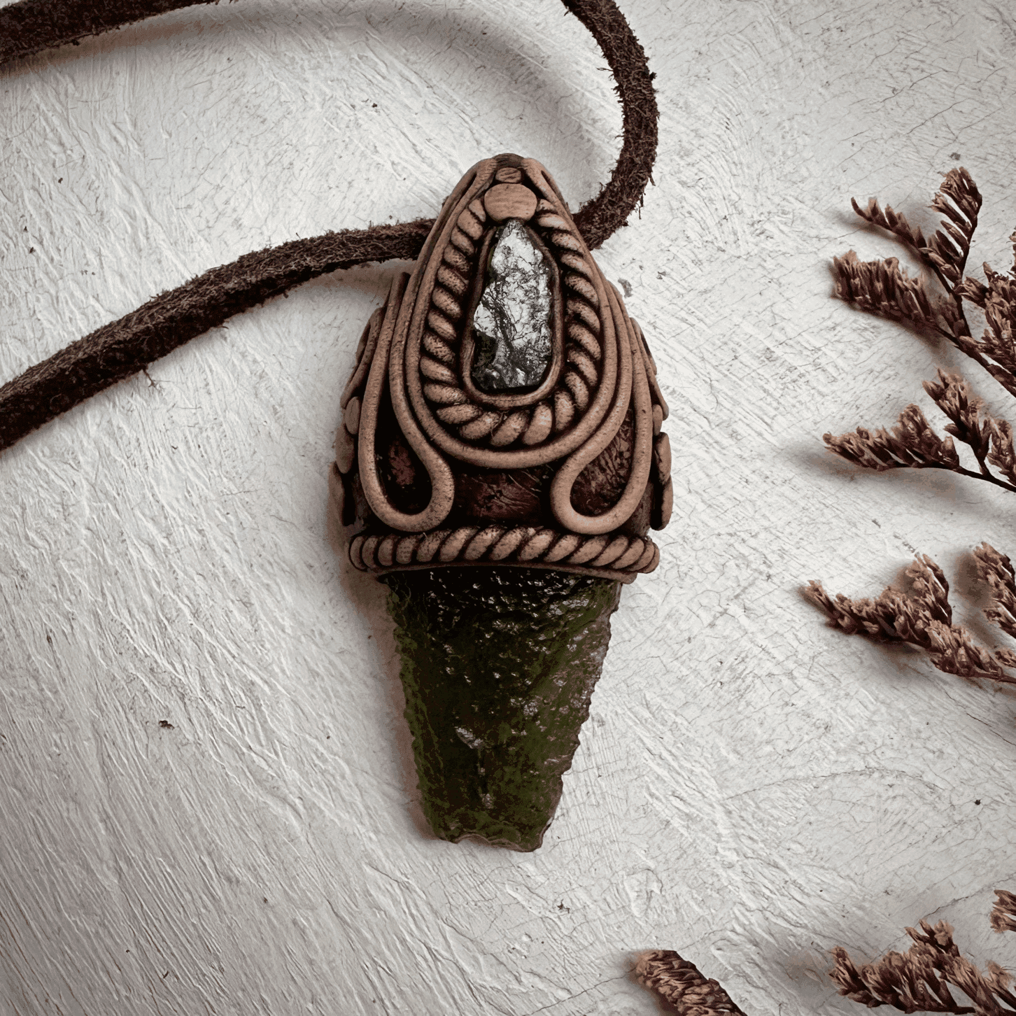Moldavite and Raw Emerald Necklace - FairyGardenGlow